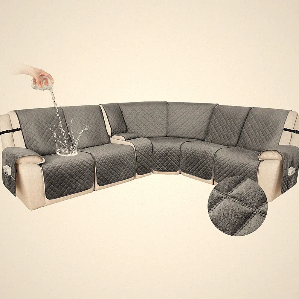 100% Waterproof Velvet Recliner Sectional Couch Covers L Shaped Corner Reclin...