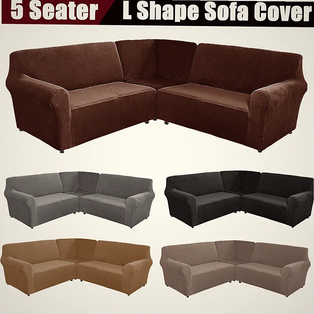 3-Piece Velvet L Shape Sofa Covers 5-Seat Sectional Corner Sofa Slipcovers