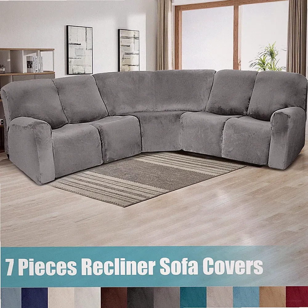 5 Seat Sofa Covers Recliner Sofa L Shape Velvet Covers Sectional Slipcover