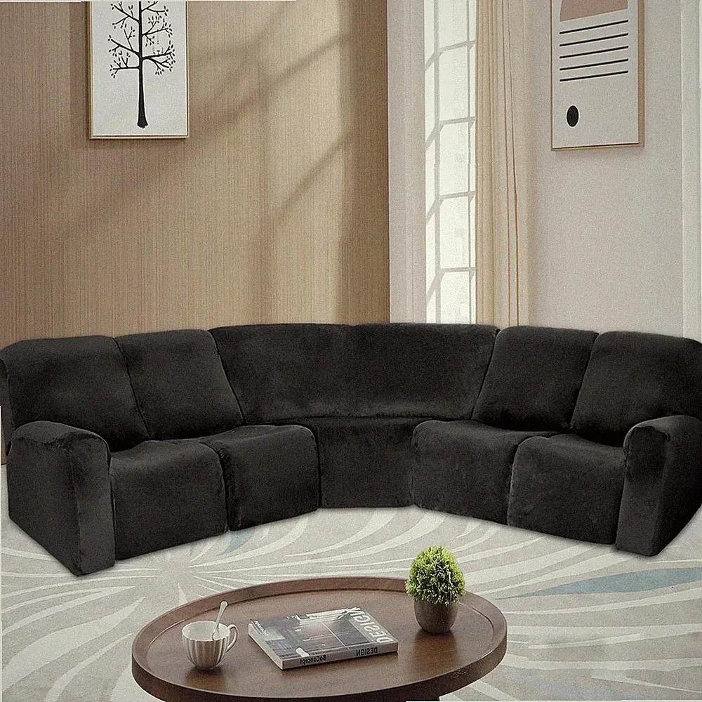5 Seat Sofa Recliner L Shape Sofa Velvet Covers Sectional Stretch Slipcover New