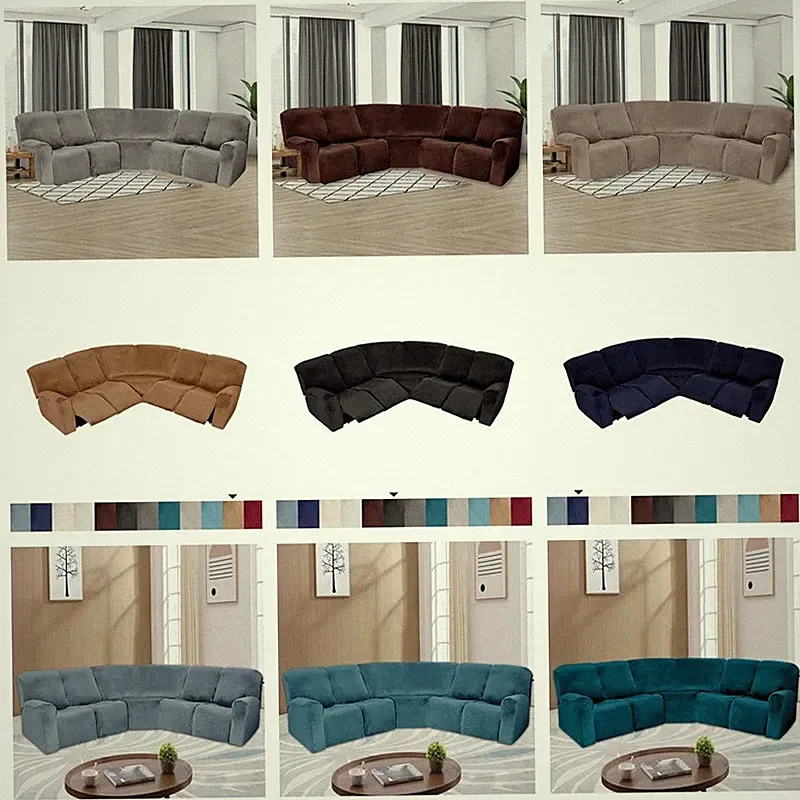 5 Seat Sofa Recliner L Shape Sofa Velvet Covers Sectional Stretch Slipcovers