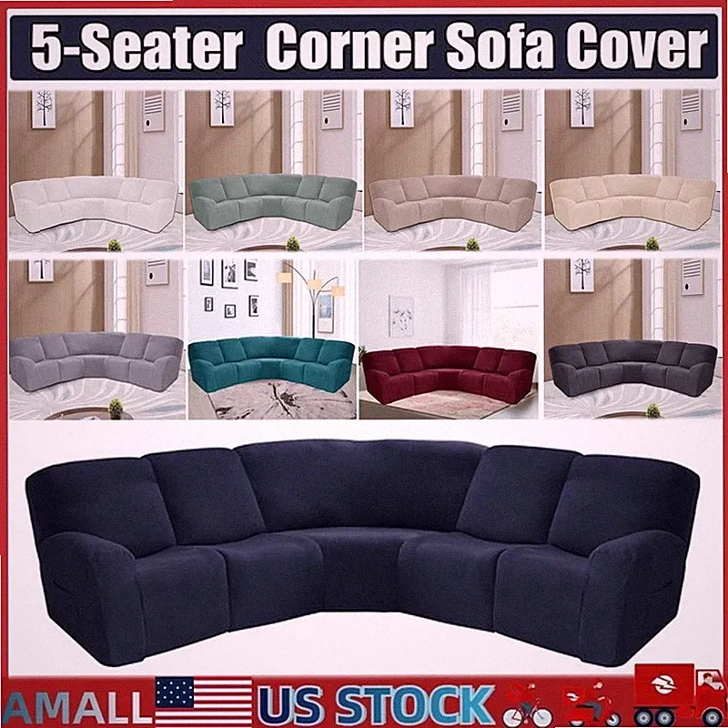 5 Seater L-Shape Stretch Jacquard Recliner Corner Sofa Cover Reclining Slipcover
