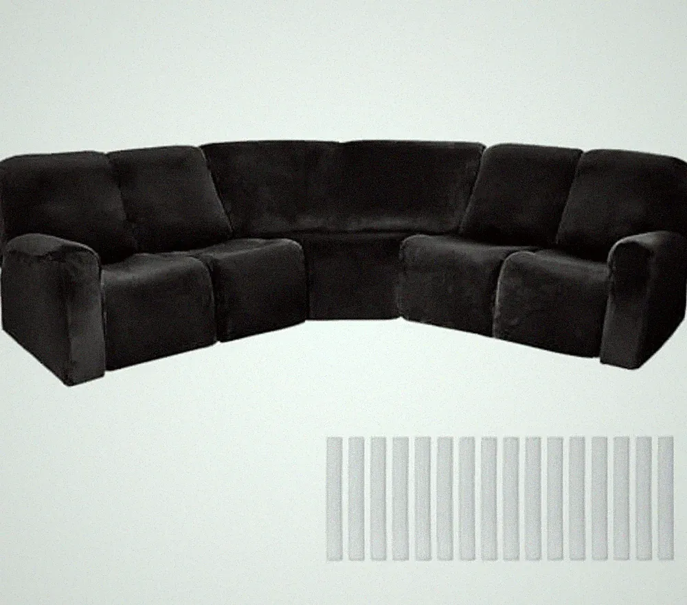 7-Pc L-Shape Sectional Sofa Covers Milk Silk Velvet Stretch Recliner Slipcover