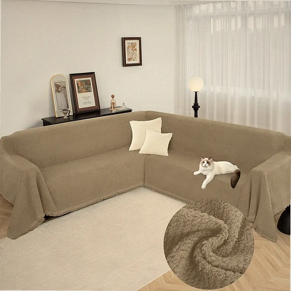 Corner Sectional Couch Covers L Shape Plush Sofa Cover with Tassel Thick Soft...