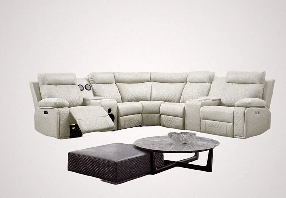 Dona Leather Modern L Shaped Sectional Sofa With LED Lighting Couch White