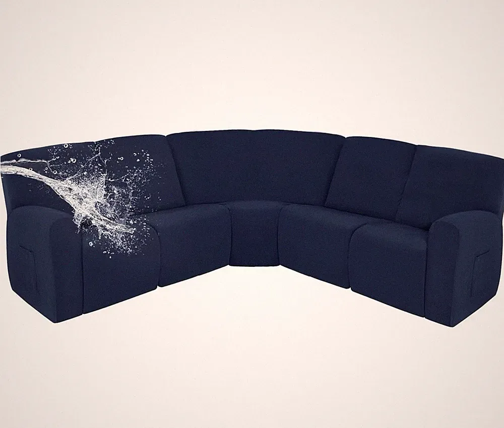 Easy-Going Waterproof Recliner Sofa Cover L Shape Sectional 5 Seat Navy