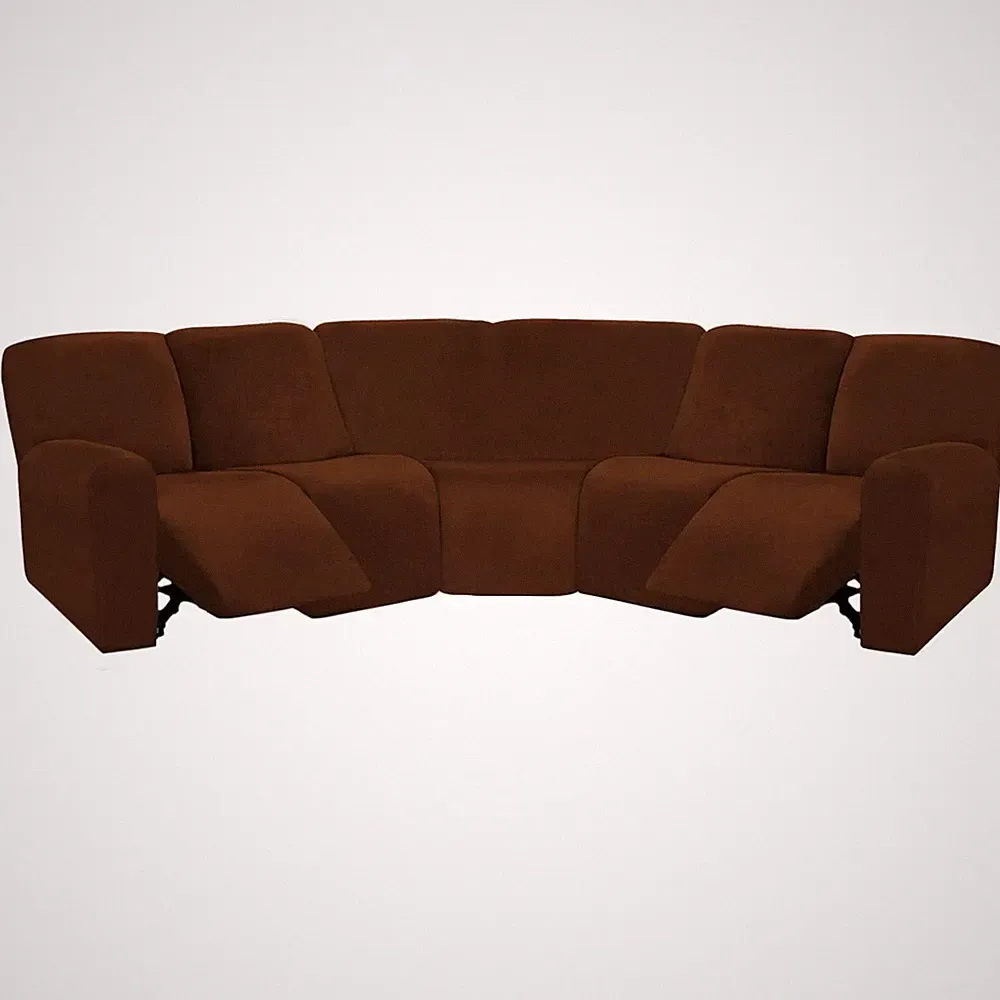 L Shape 5 Seat Recliner Cover Velvet Stretch Chocolate Washable ULTICOR 7-Piece