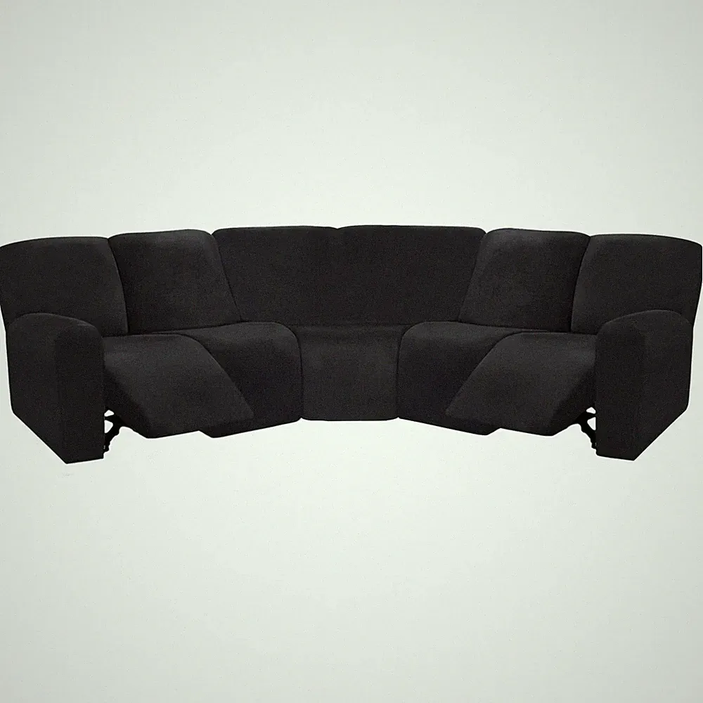 L Shape 5 Seat Recliner Sofa Cover Velvet Stretch Washable Black ULTICOR 7-Piece
