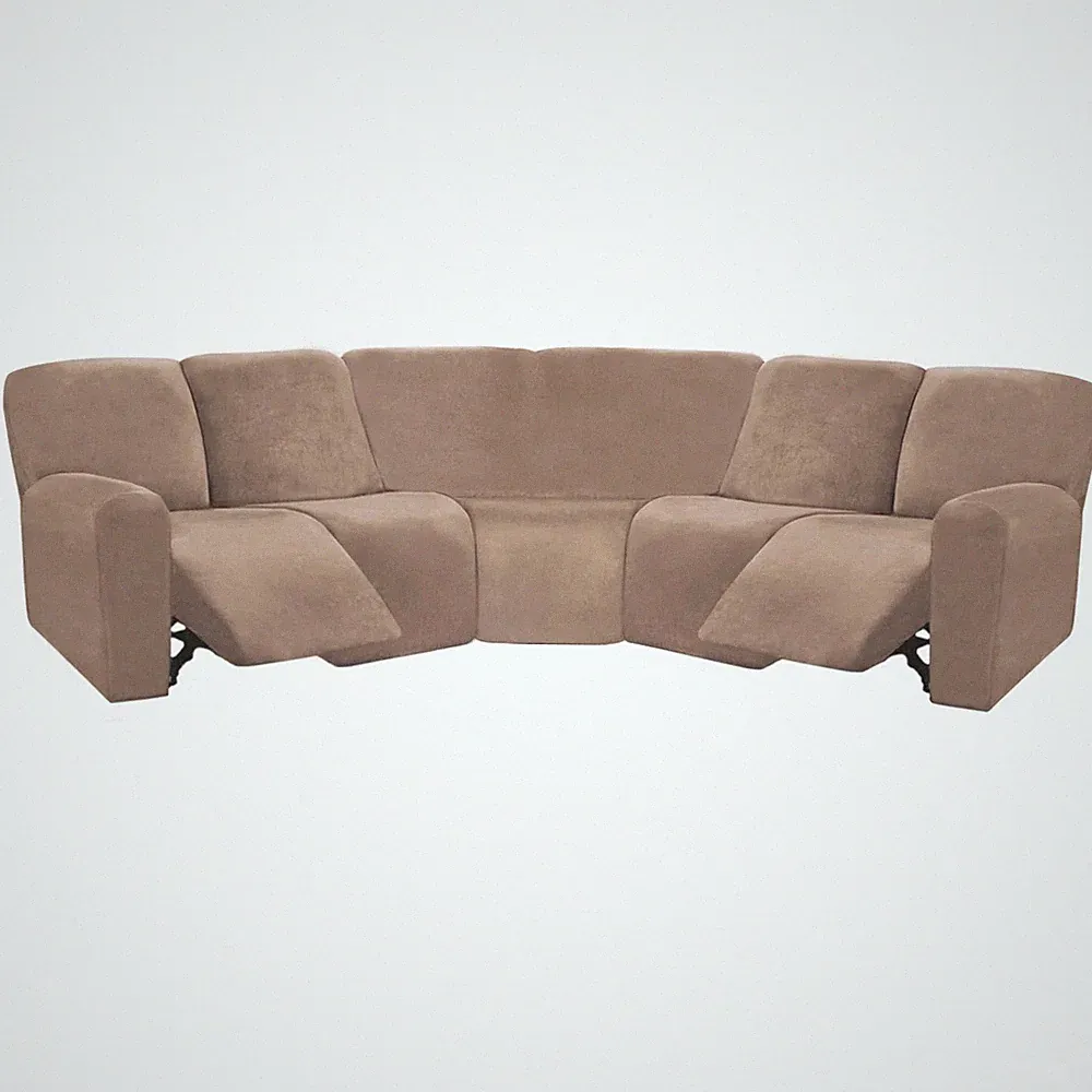 L Shape Sectional Recliner Sofa Cover Velvet Stretch 5 Seat Taupe ULTICOR Covers