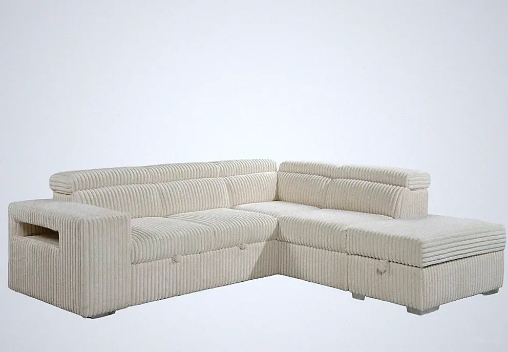 Melody Collection Recliner Sofa Set L Shaped Ottoman Wireless Charging Cream