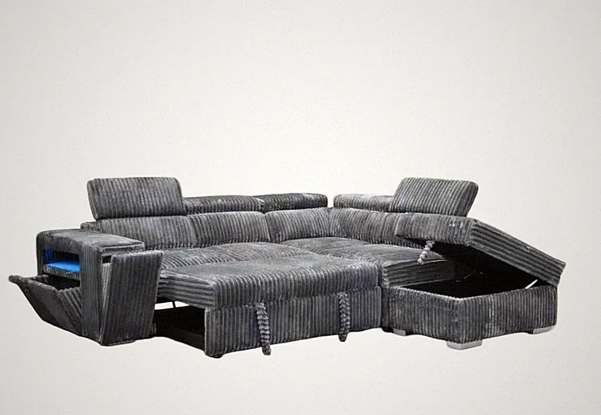 Melody Collection Recliner Sofa Set L Shaped Ottoman Wireless Charging - Gray