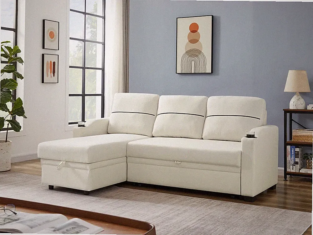Modern Sectional Couch L Shape Sofa with Storage Chaise Leisure Broaching Bed