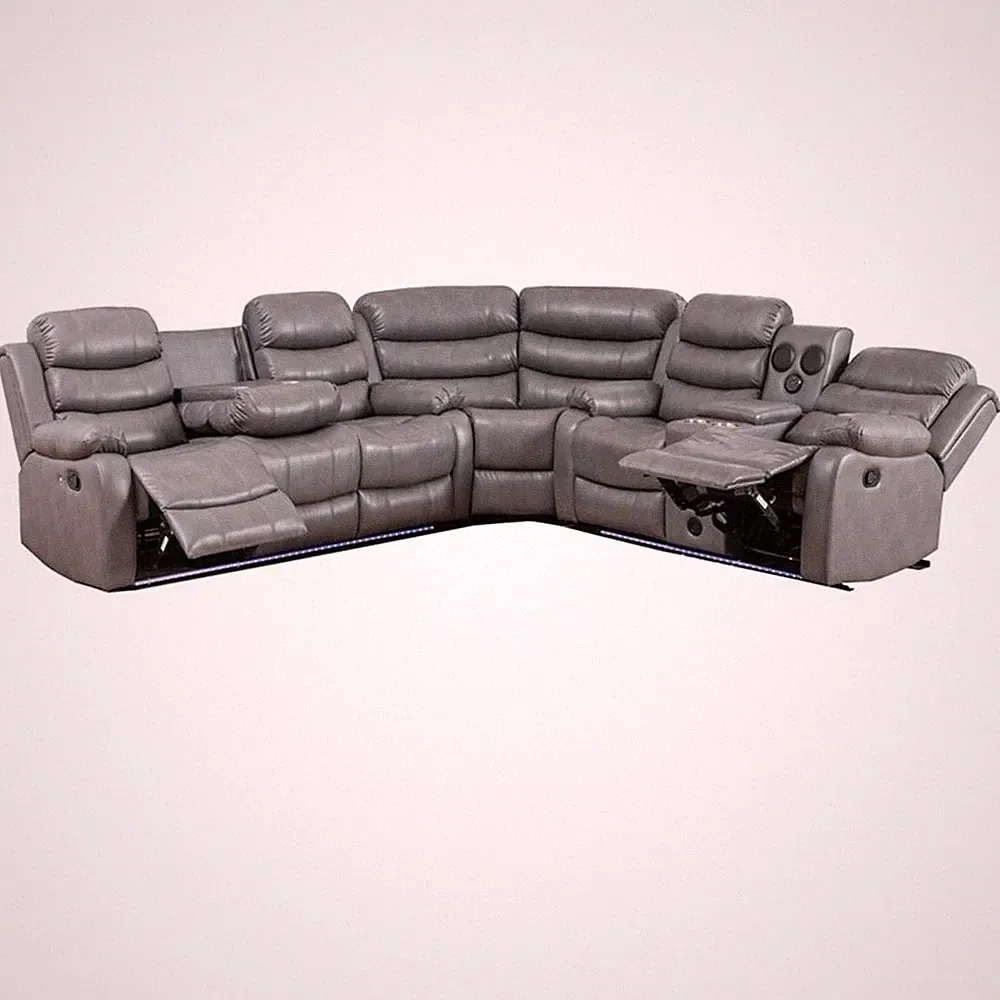 Pemberly Row 6-Seater L-Shape Reclining Sectional Sofa in Gray Faux Leather
