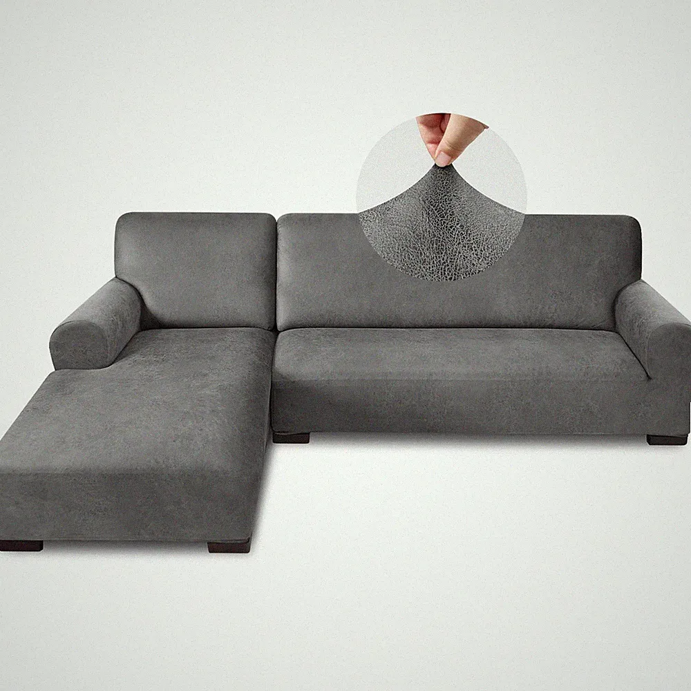 Pfrstuv Sectional Couch Covers, Leather Look Sofa Cover L Shape 2PCS Soft