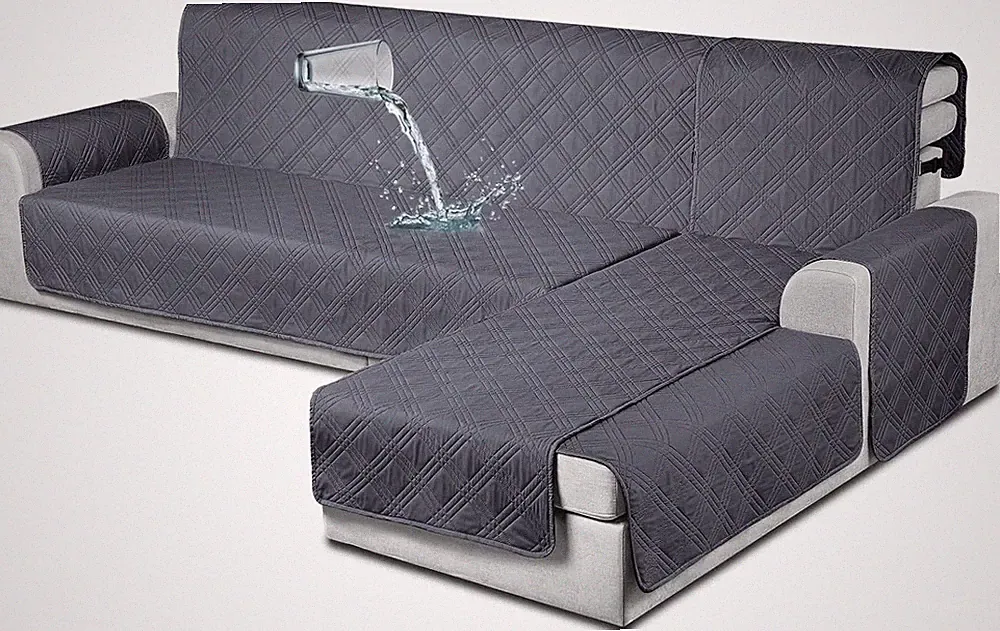 Reversible Waterproof L-Shaped Couch Covers for Pets & Kids - Dark Grey