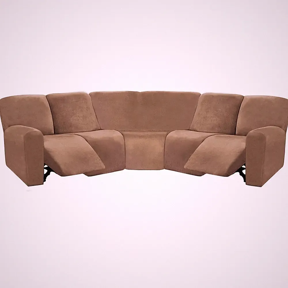 Sectional Recliner Sofa Cover 5 Seat L Shape Velvet Stretch Sand 12121 ULTICOR