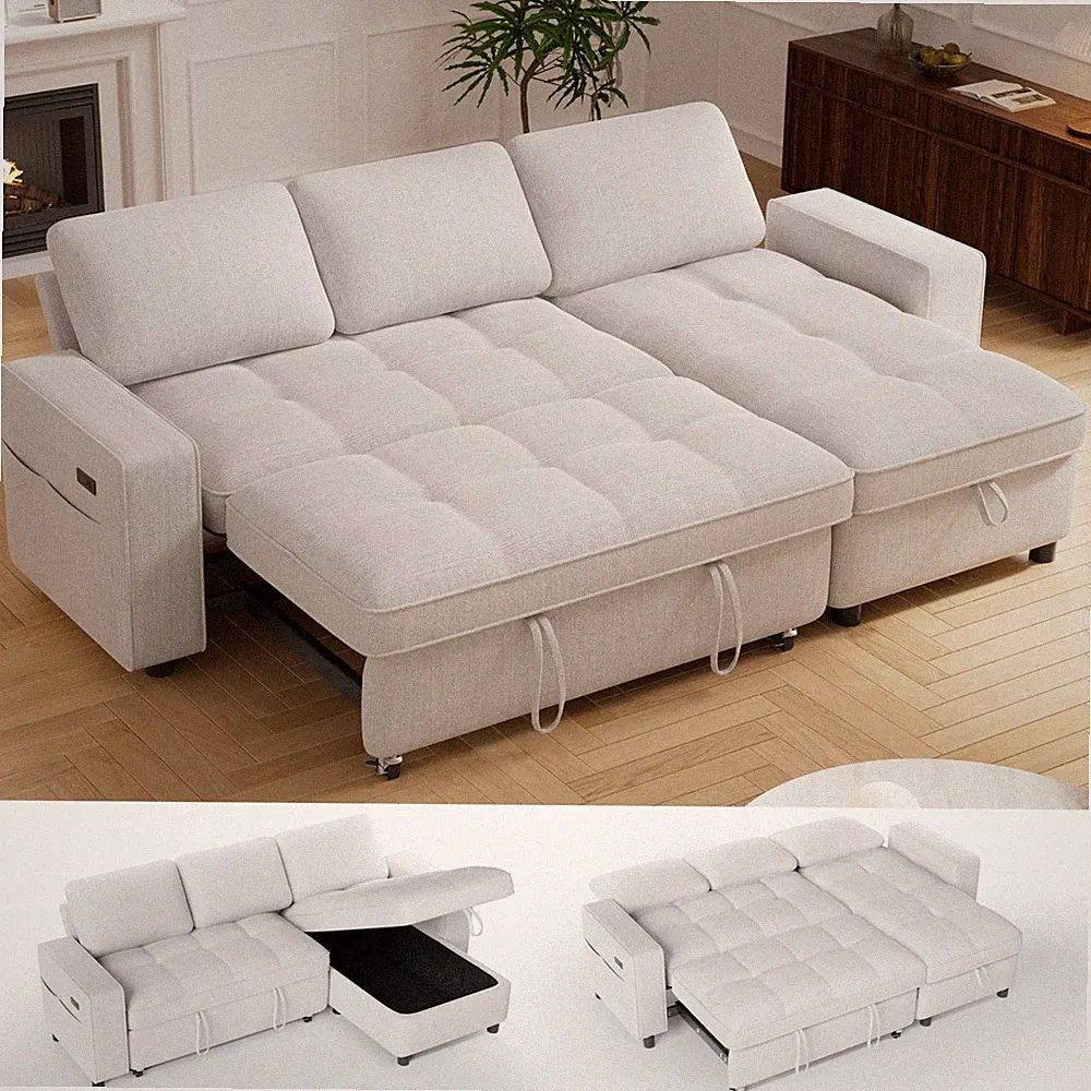 Sectional Sleeper Sofa Pull Out Couches for Living Room, 81" L Shaped Couch w...