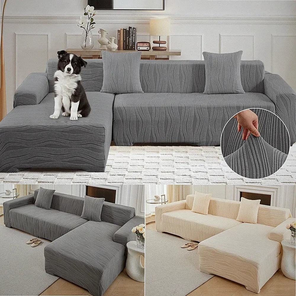 Stretch Sectional Couch Covers 2pcs Jacquard Sofa Covers for L Shape Corner Sofa