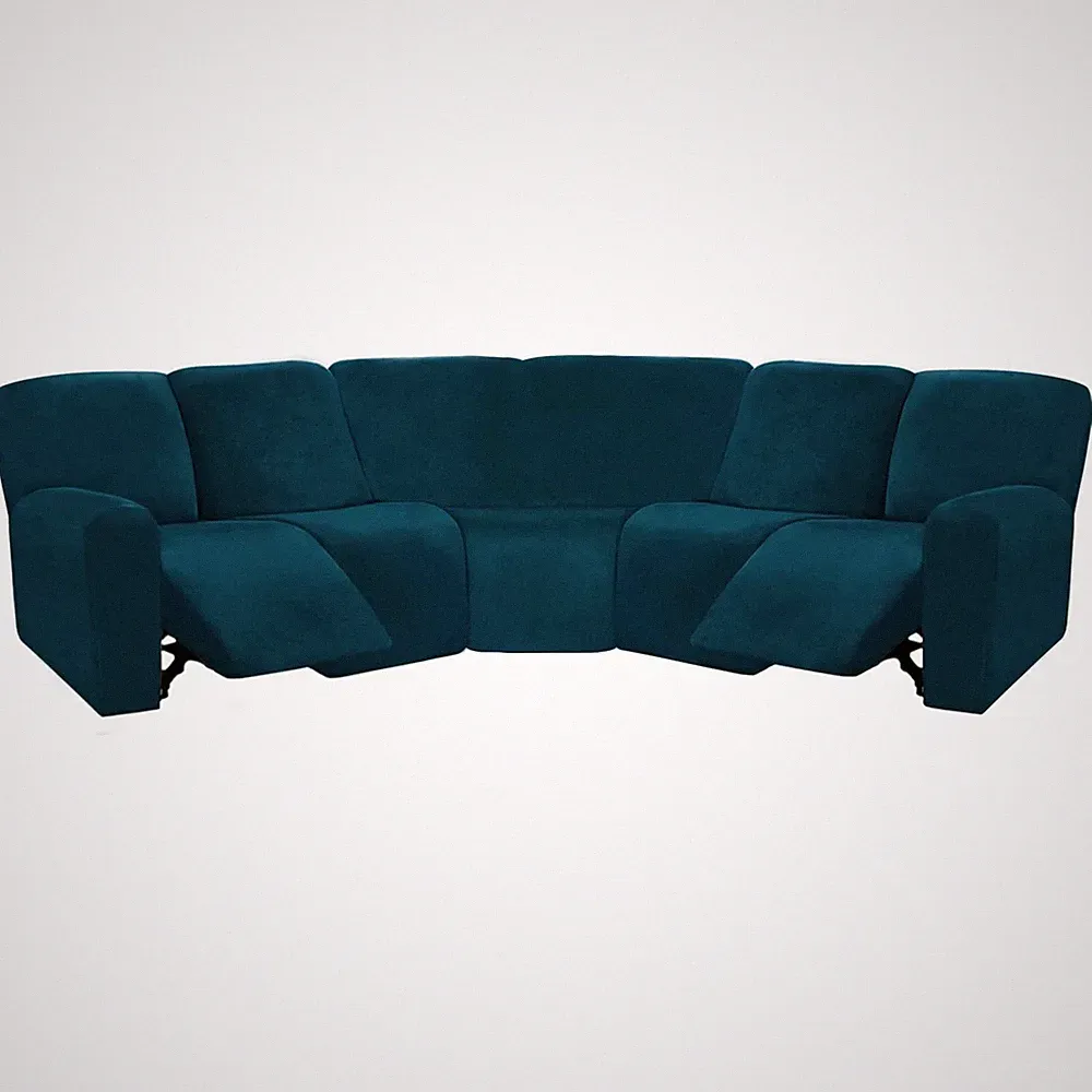 ULTICOR Velvet 7-Piece Sectional Recliner Sofa Cover (Deep Teal, L Shape 5 Se...