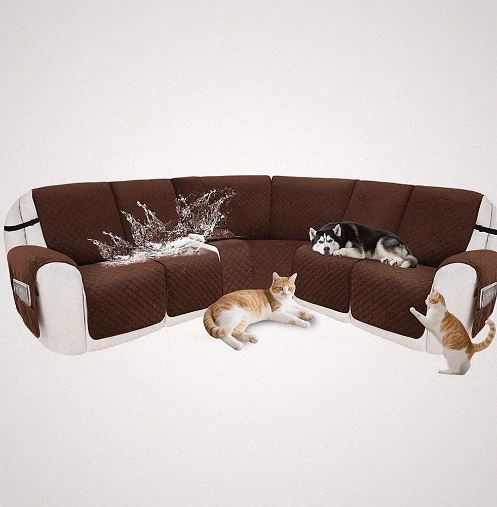 Waterproof L Shape Recliner Sofa Cover 5 Seat Velvet Non Slip Sectional Set